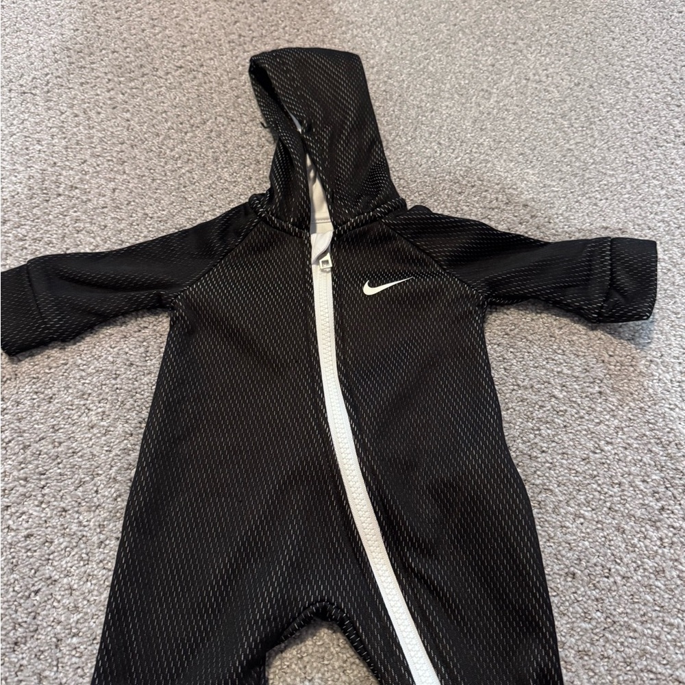 Nike Black Bodysuit with Asymmetrical Zipper and Hood